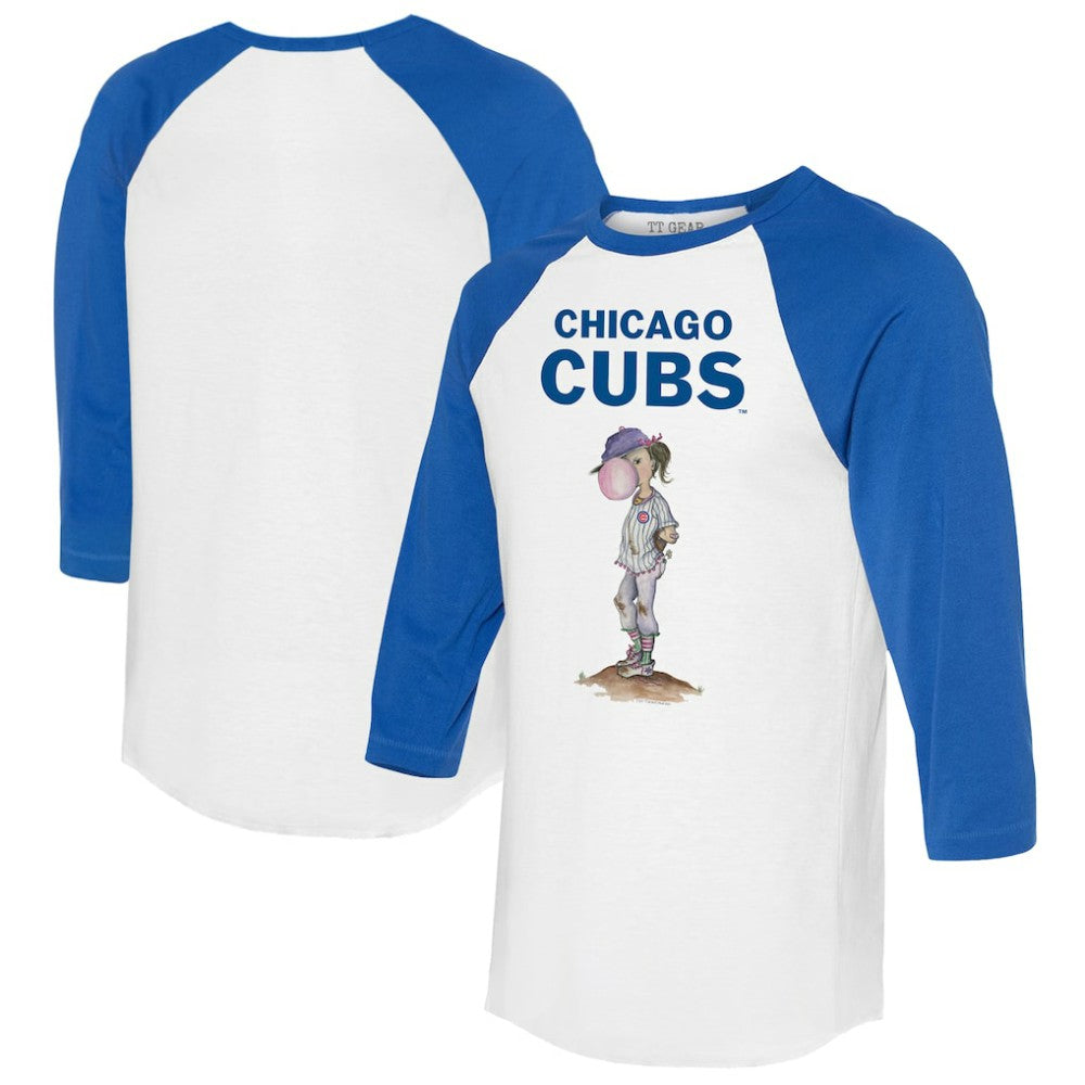 Chicago Cubs Tiny Turnip Women's Bubbles 3/4-Sleeve Raglan T-Shirt White/Royal