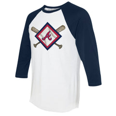 Atlanta Braves Tiny Turnip Women's Diamond Cross Bats 3/4-Sleeve Raglan T-Shirt White/Navy