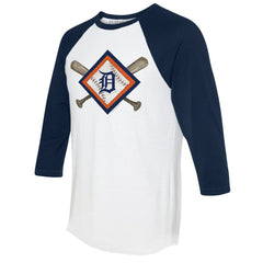 Detroit Tigers Tiny Turnip Women's Diamond Cross Bats 3/4-Sleeve Raglan T-Shirt White/Navy