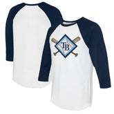 Tampa Bay Rays Tiny Turnip Women's Diamond Cross Bats 3/4-Sleeve Raglan T-Shirt White/Navy