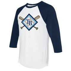Tampa Bay Rays Tiny Turnip Women's Diamond Cross Bats 3/4-Sleeve Raglan T-Shirt White/Navy
