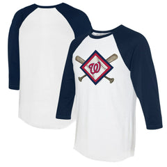 Washington Nationals Tiny Turnip Women's Diamond Cross Bats 3/4-Sleeve Raglan T-Shirt White/Navy