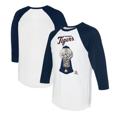 Detroit Tigers Tiny Turnip Women's Gumball Machine 3/4-Sleeve Raglan T-Shirt White/Navy