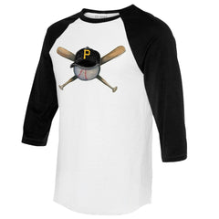 Pittsburgh Pirates Tiny Turnip Women's Hat Crossbats 3/4-Sleeve Raglan T-Shirt White/Black