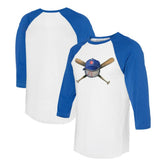 Chicago Cubs Tiny Turnip Women's Hat Crossbats 3/4-Sleeve Raglan T-Shirt White/Royal