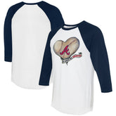 Atlanta Braves Tiny Turnip Women's Heart Banner 3/4-Sleeve Raglan T-Shirt White/Navy