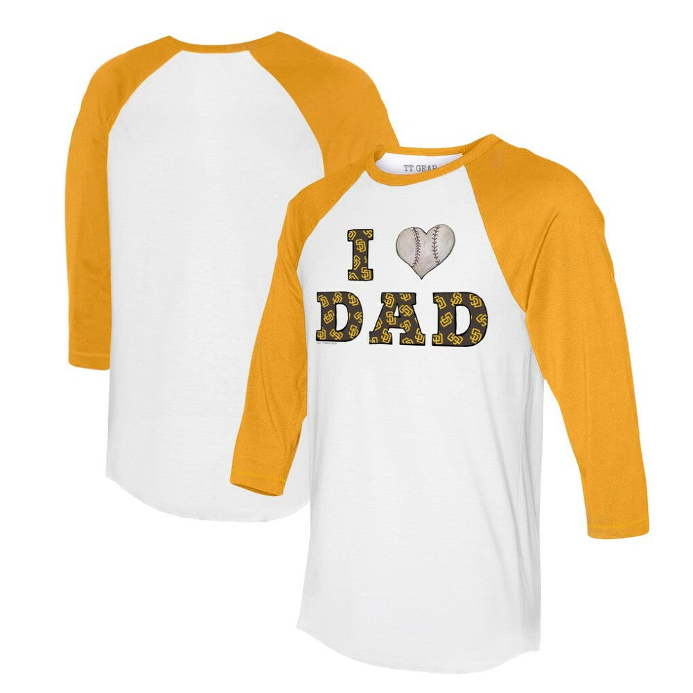 San Diego Padres Tiny Turnip Women's I Love Dad 3/4-Sleeve Raglan T-Shirt White/Gold