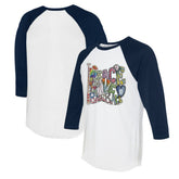 Detroit Tigers Tiny Turnip Women's Peace Love Baseball 3/4-Sleeve Raglan T-Shirt White/Navy