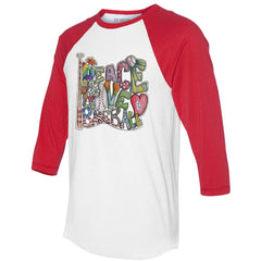 St. Louis Cardinals Tiny Turnip Women's Peace Love Baseball 3/4-Sleeve Raglan T-Shirt White/Red