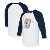 Cleveland Guardians Tiny Turnip Women's Popcorn 3/4-Sleeve Raglan T-Shirt White/Navy
