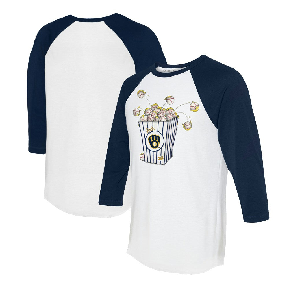 Milwaukee Brewers Tiny Turnip Women's Popcorn 3/4-Sleeve Raglan T-Shirt White/Navy