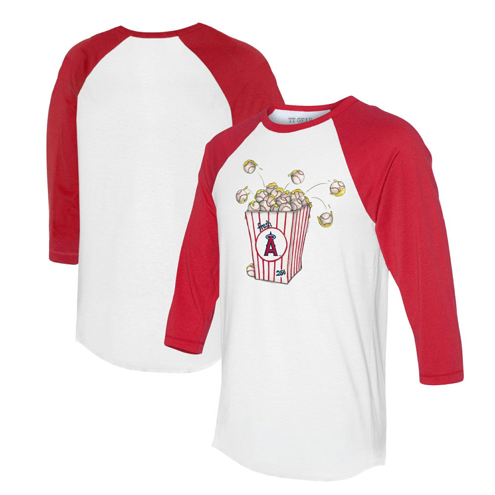 Los Angeles Angels Tiny Turnip Women's Popcorn 3/4-Sleeve Raglan T-Shirt White/Red