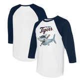 Detroit Tigers Tiny Turnip Women's Shark 3/4-Sleeve Raglan T-Shirt White/Navy