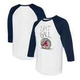 Atlanta Braves Tiny Turnip Women's Spit Ball 3/4-Sleeve Raglan T-Shirt White/Navy