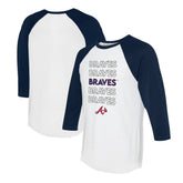 Atlanta Braves Tiny Turnip Women's Stacked 3/4-Sleeve Raglan T-Shirt White/Navy