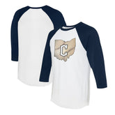 Cleveland Guardians Tiny Turnip Unisex State Outline 3/4-Sleeve Raglan T-Shirt White/Navy