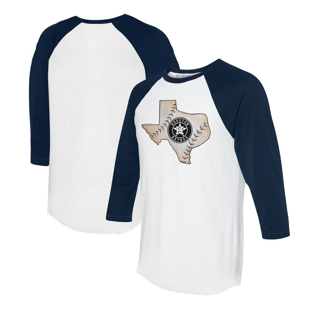 Houston Astros Tiny Turnip Unisex State Outline 3/4-Sleeve Raglan T-Shirt White/Navy