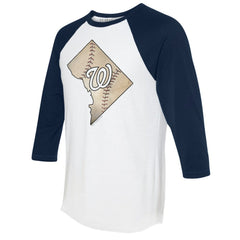 Washington Nationals Tiny Turnip Unisex State Outline 3/4-Sleeve Raglan T-Shirt White/Navy