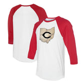 Cincinnati Reds Tiny Turnip Unisex State Outline 3/4-Sleeve Raglan T-Shirt White/Red