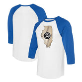 Chicago Cubs Tiny Turnip Unisex State Outline 3/4-Sleeve Raglan T-Shirt White/Royal
