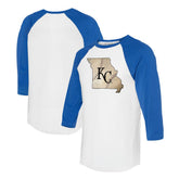 Kansas City Royals Tiny Turnip Unisex State Outline 3/4-Sleeve Raglan T-Shirt White/Royal
