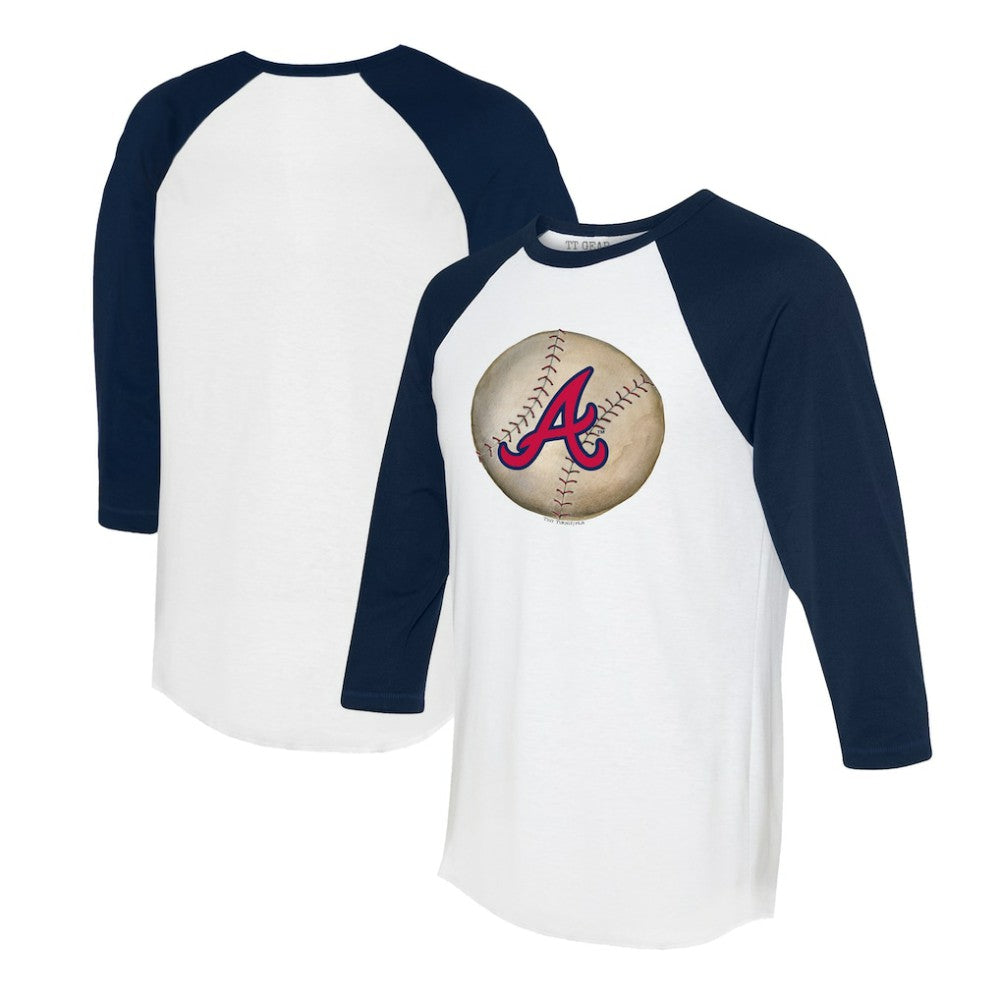 Atlanta Braves Tiny Turnip Unisex Stitched Baseball 3/4-Sleeve Raglan T-Shirt White/Navy