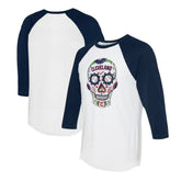 Cleveland Guardians Tiny Turnip Unisex Sugar Skull 3/4-Sleeve Raglan T-Shirt White/Navy