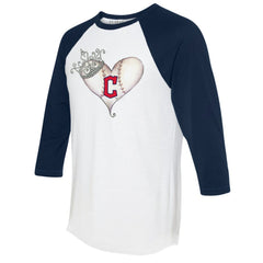 Cleveland Guardians Tiny Turnip Unisex Tiara Heart 3/4-Sleeve Raglan T-Shirt White/Navy