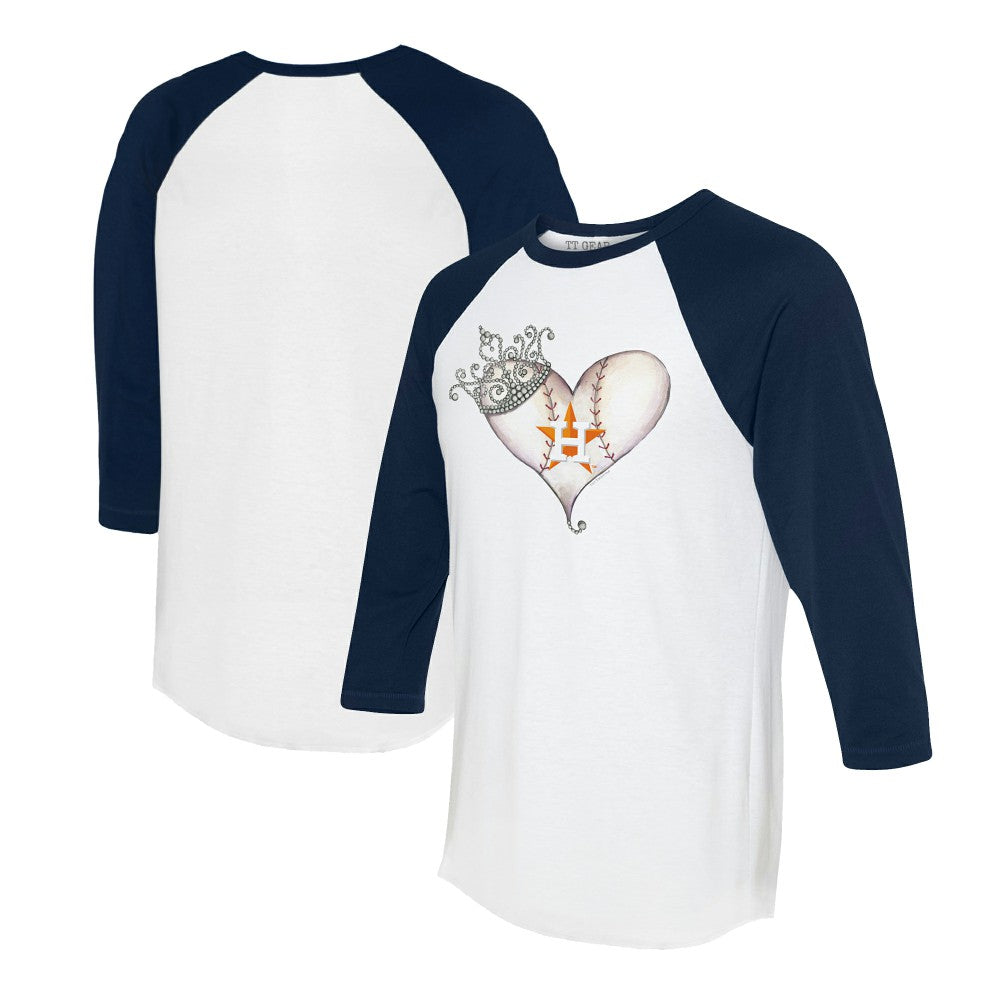 Houston Astros Tiny Turnip Unisex Tiara Heart 3/4-Sleeve Raglan T-Shirt White/Navy