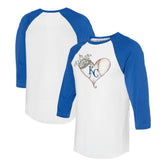 Kansas City Royals Tiny Turnip Unisex Tiara Heart 3/4-Sleeve Raglan T-Shirt White/Royal