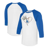 Los Angeles Dodgers Tiny Turnip Unisex Tiara Heart 3/4-Sleeve Raglan T-Shirt White/Royal