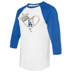 Los Angeles Dodgers Tiny Turnip Unisex Tiara Heart 3/4-Sleeve Raglan T-Shirt White/Royal