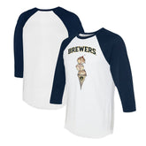 Milwaukee Brewers Tiny Turnip Unisex Triple Scoop 3/4-Sleeve Raglan T-Shirt White/Navy