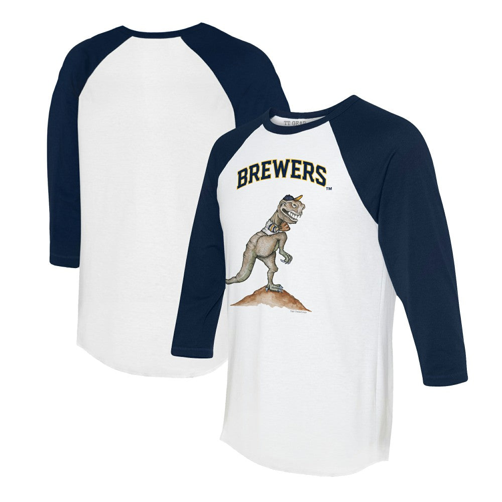 Milwaukee Brewers Tiny Turnip Unisex TT Rex 3/4-Sleeve Raglan T-Shirt White/Navy