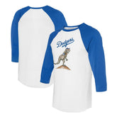 Los Angeles Dodgers Tiny Turnip Unisex TT Rex 3/4-Sleeve Raglan T-Shirt White/Royal