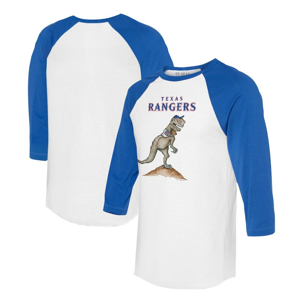 Texas Rangers Tiny Turnip Unisex TT Rex 3/4-Sleeve Raglan T-Shirt White/Royal