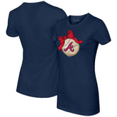 Atlanta Braves Tiny Turnip Women's Baseball Bow T-Shirt Navy