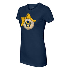Milwaukee Brewers Tiny Turnip Women's Baseball Bow T-Shirt Navy