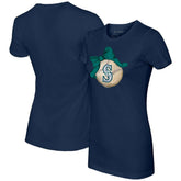 Seattle Mariners Tiny Turnip Women's Baseball Bow T-Shirt Navy