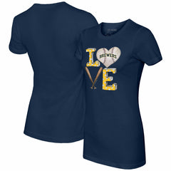 Milwaukee Brewers Tiny Turnip Women's Baseball Love T-Shirt Navy