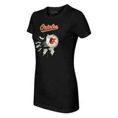 Baltimore Orioles Tiny Turnip Women's Baseball Tear T-Shirt Black