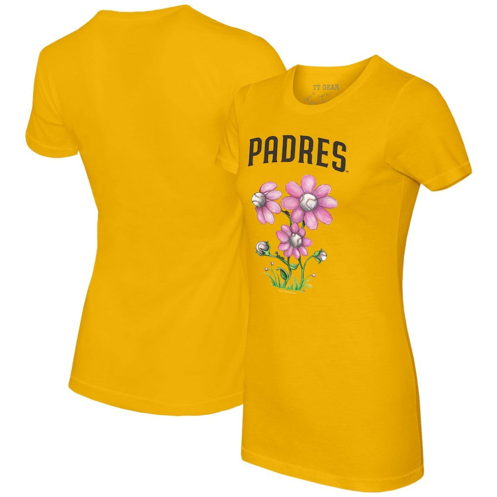 San Diego Padres Tiny Turnip Women's Blooming Baseballs T-Shirt Gold