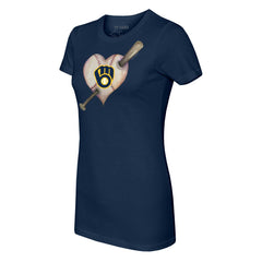 Milwaukee Brewers Tiny Turnip Women's Heart Bat T-Shirt Navy