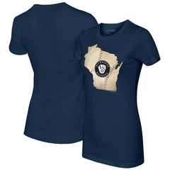 Milwaukee Brewers Tiny Turnip Women's State Outline T-Shirt Navy