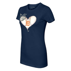 Detroit Tigers Tiny Turnip Women's Tiara Heart T-Shirt Navy