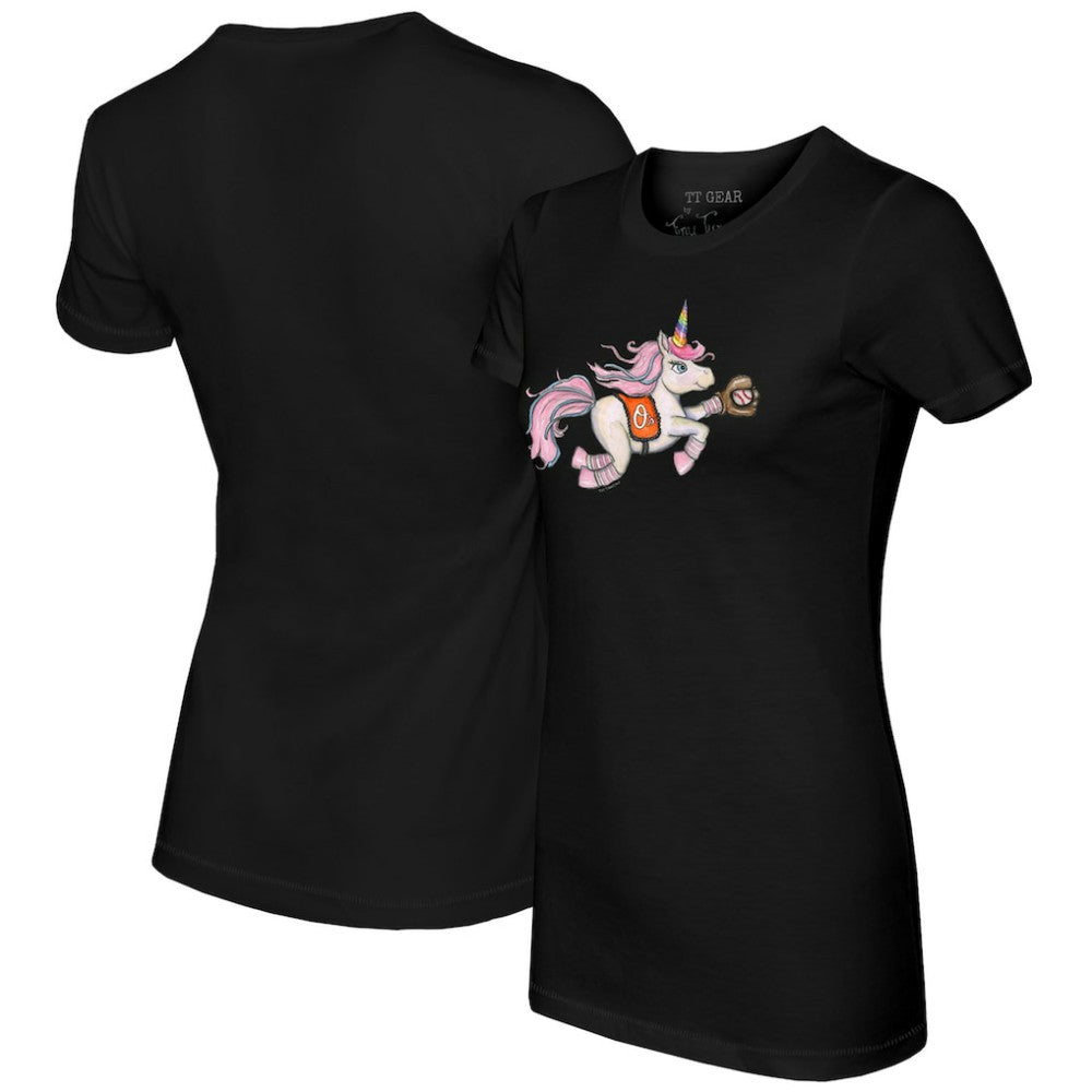 Baltimore Orioles Tiny Turnip Women's Unicorn T-Shirt Black