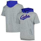 Chicago Cubs Postgame Short Sleeve Pullover Hoodie Heather Gray