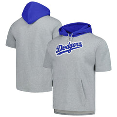 Los Angeles Dodgers Postgame Short Sleeve Pullover Hoodie Heather Gray