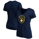 Milwaukee Brewers Women's Core Official Primary Logo V-Neck T-Shirt Navy
