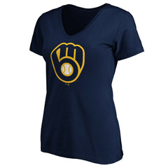Milwaukee Brewers Women's Core Official Primary Logo V-Neck T-Shirt Navy